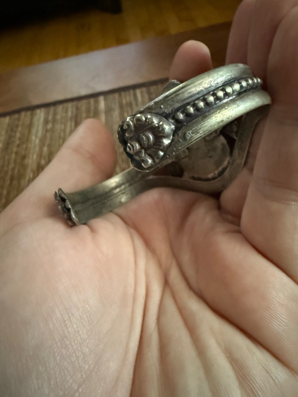 Tibetan Dragon Turquoise Cuff Bracelet Silver Metal Antique Vintage Artisan - Picture 6 of 12